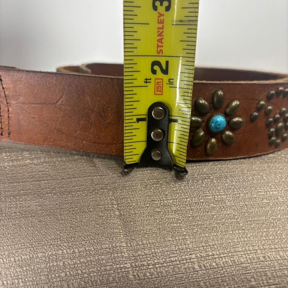 Studded Leather Belt Womens L Brown Excellent Western Boho Vintage 70s